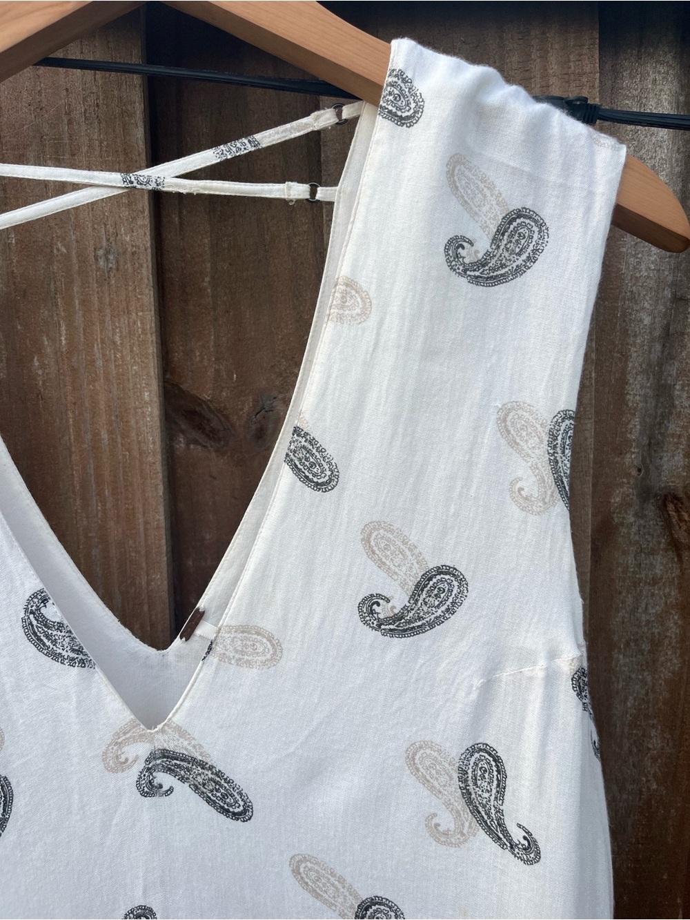 FREE PEOPLE  - Bohemian White Sleveless V-Neck Mini Dress with Paisley Print